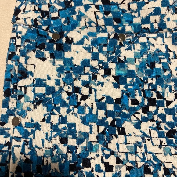 Attyre Blue and White Straight Leg Pants with Geometric Patterns - Picture 10 of 13